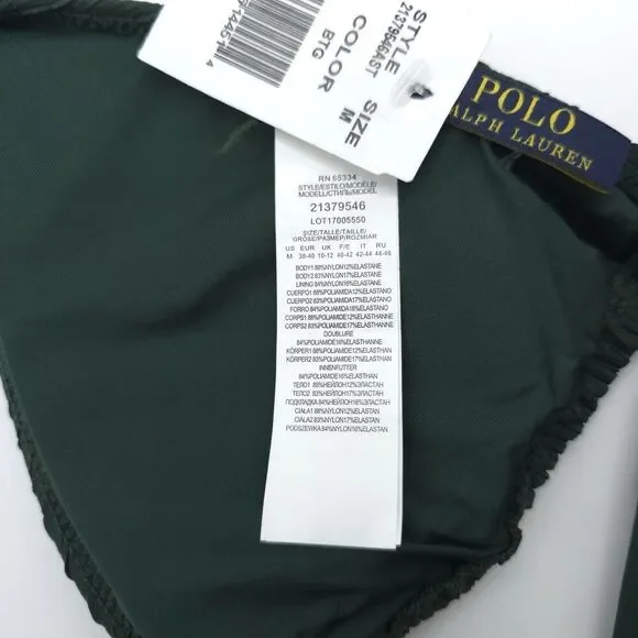 POLO RALPH LAUREN New SET Swimsuit M Bikini Top Bottle Green Subtle Textured